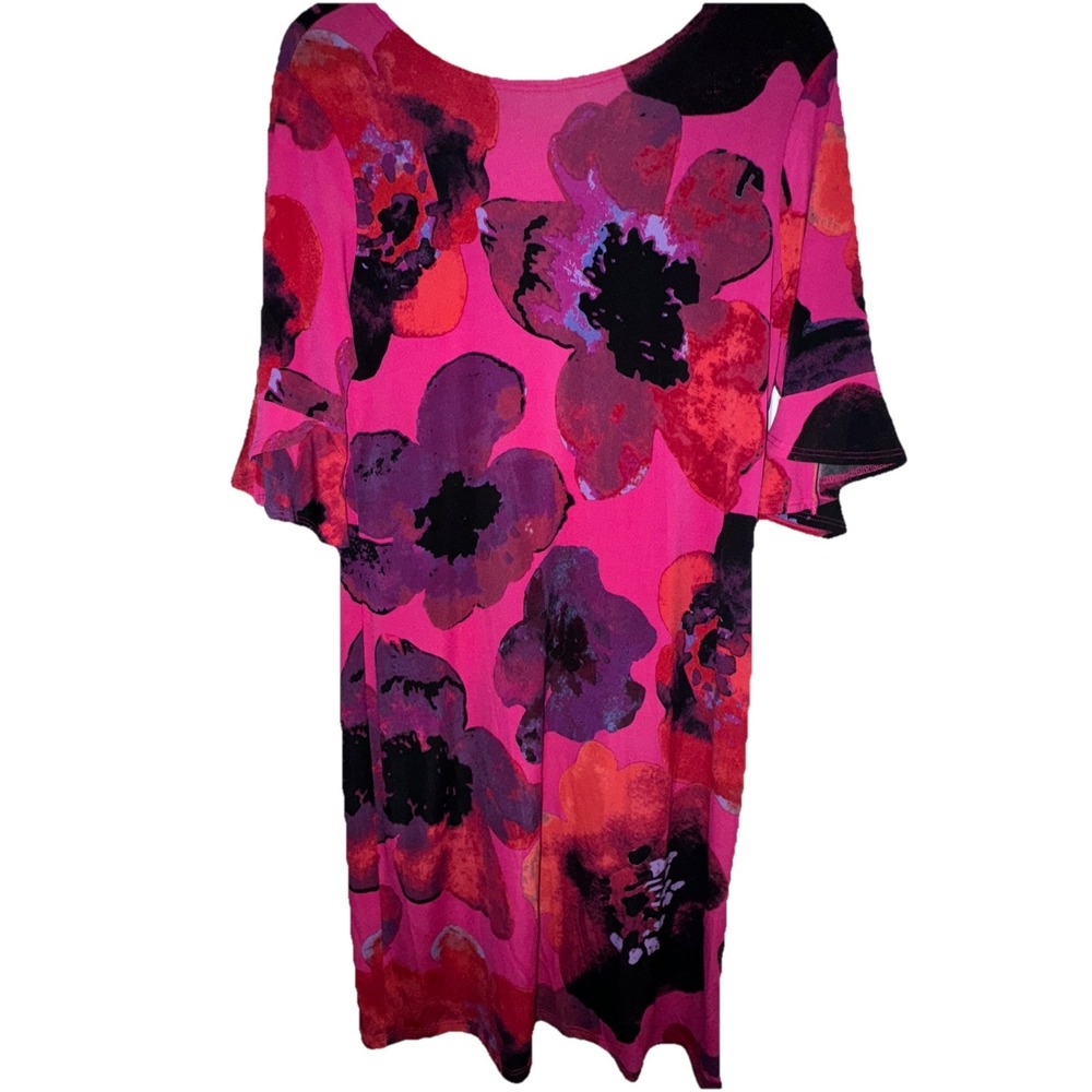 Clara Sunwoo Floral Dress Womens XS Pink Magenta‎ Bell Sleeve V-Neck Back Tie